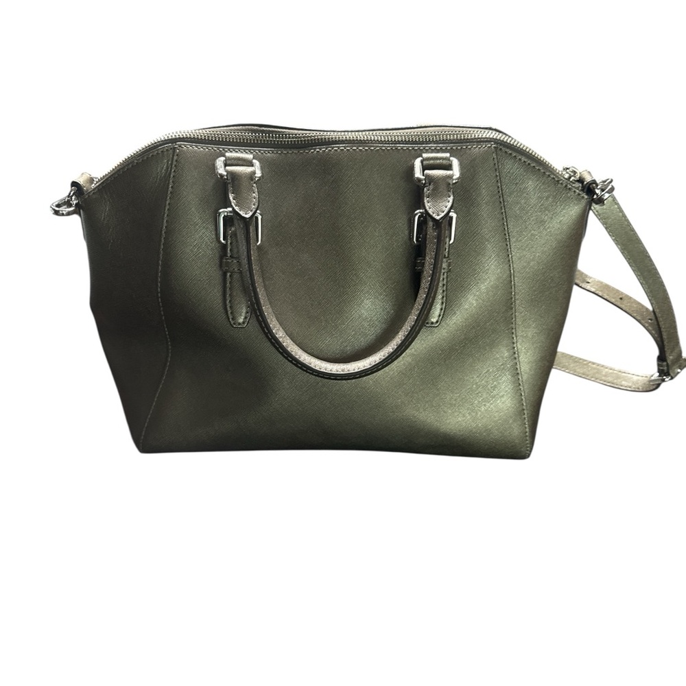 Michael Kors Gold Bag Ciara large Saffiano Leather Satchel Metallic Pewter Purse - Picture 2 of 6